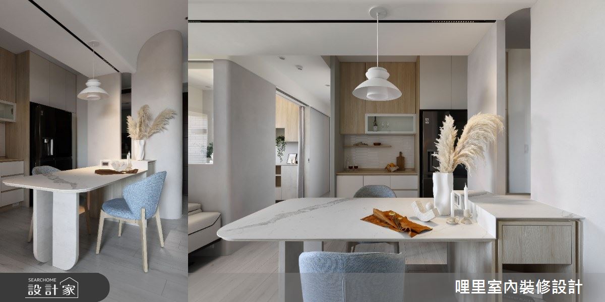 餐區的寬度與屏風的寬度比例和諧,恰似藏於屏風之後。