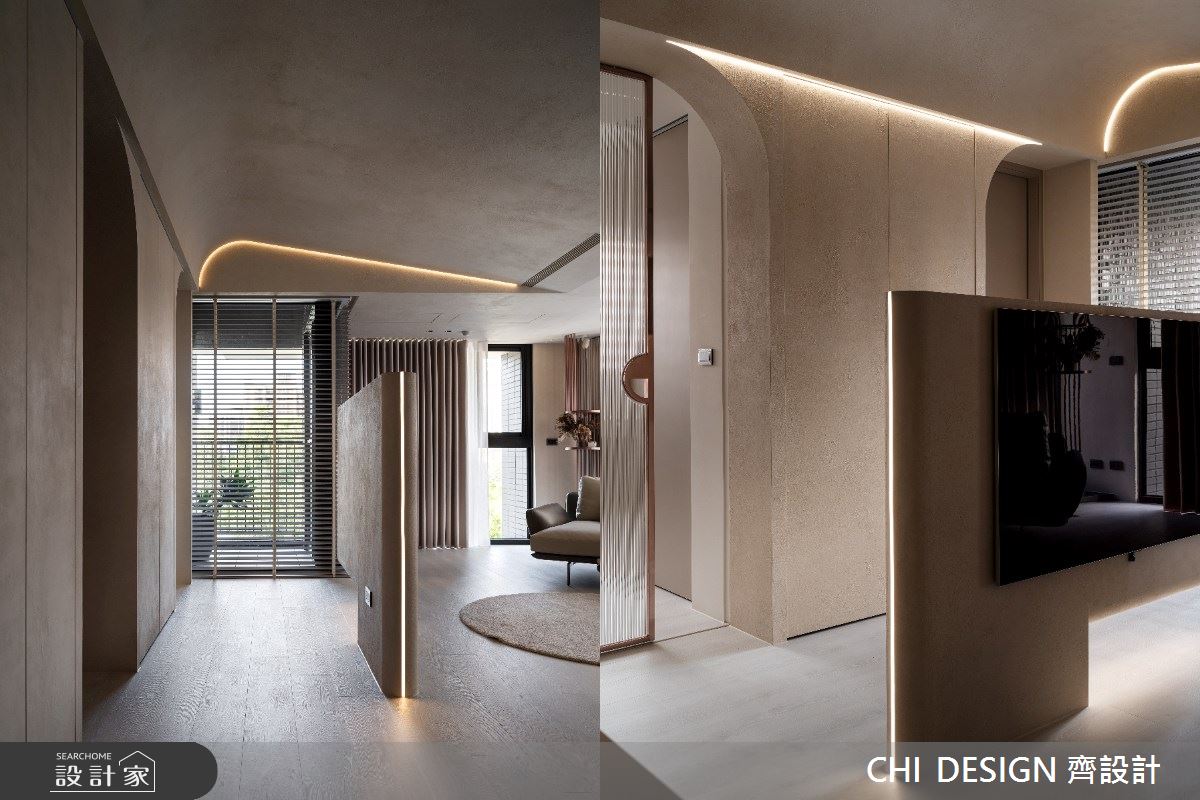 天花板與電視牆的燈帶,增添優雅質感。