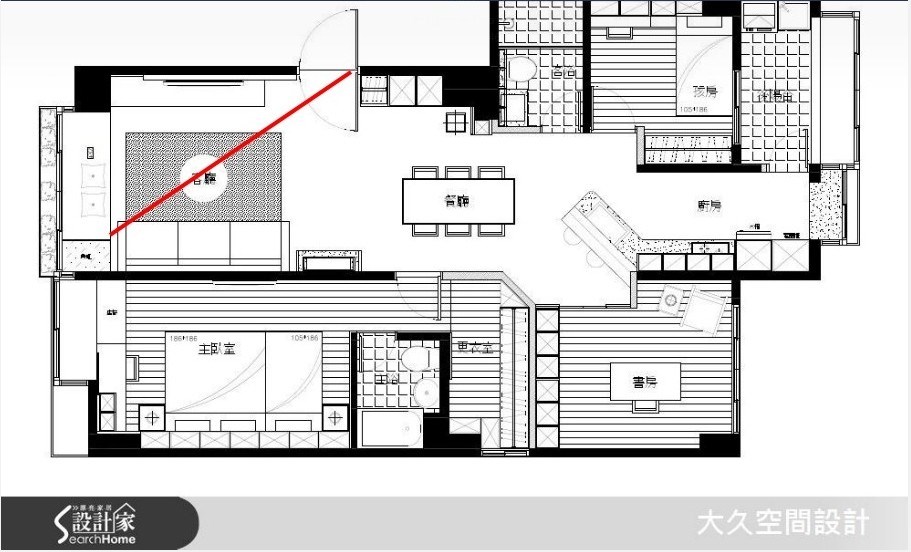 此斜對角線為示意圖,看此案更多客廳財位圖片