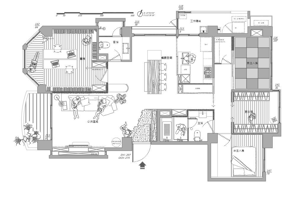 After平面圖。開放餐廚、整合私領域。