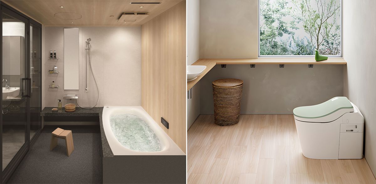L-CLASS 整體衛浴和 A La Uno L150 全自動洗淨馬桶,有各種顏色款式,能跟無印風、侘寂風等不同設計風格作搭配。