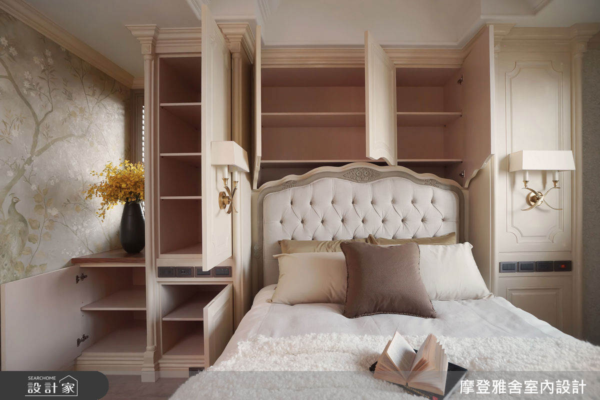 OPEN：針對結構柱造成的畸零空間問題，設計師以假柱達成視覺對稱，同步增援大量收納空間。