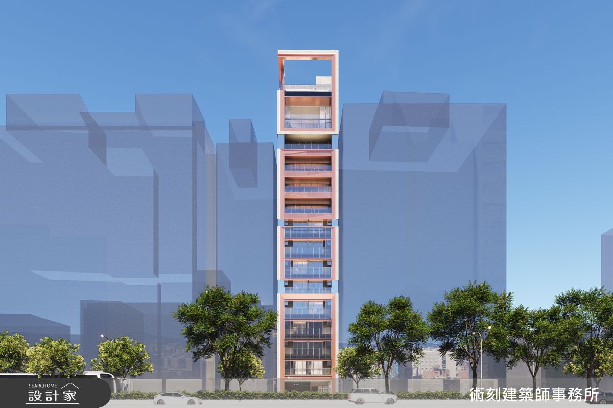 基地位於永康商圈核心，承載家族三代記憶；玫瑰金立面以東門意象化為迎光而立的地標，象徵城市與家族傳承的延續。