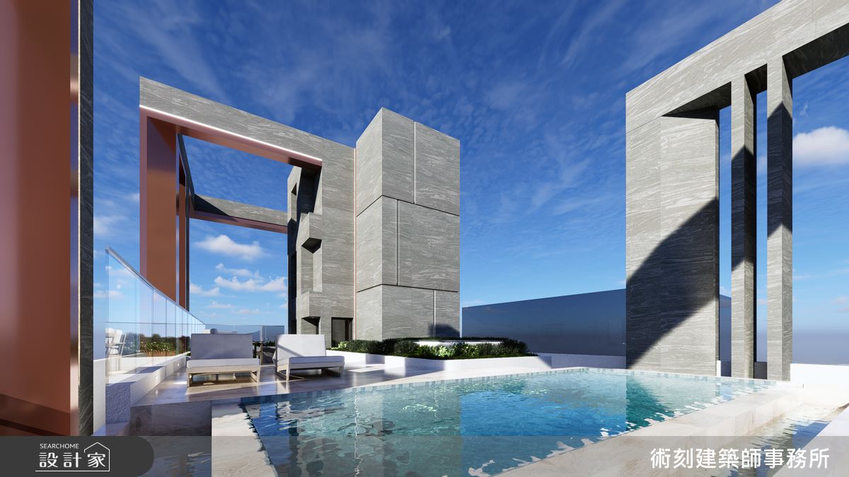 自一樓迎賓大廳、公設休憩區至頂層泳池與綠化平台，垂直動線以一致設計語彙串連，形構流動而共融的城市社群空間。