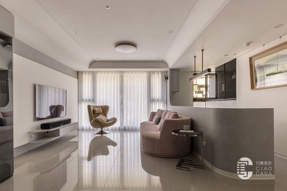 巧寓舍計以現代簡練筆法與溫潤材質，串起慢活片段，讓光線詩意流動，映照日常的寧靜與豐盛。