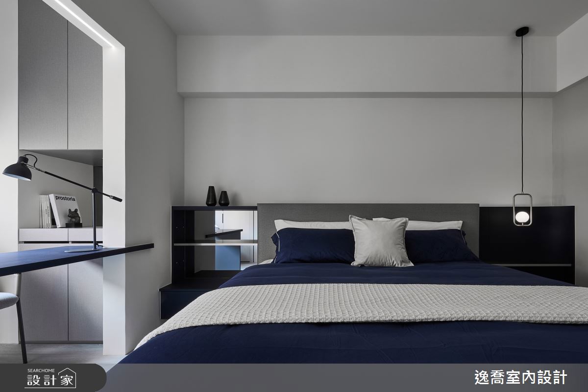 造型床頭牆運用多元材質與色彩，挹注現代時尚感