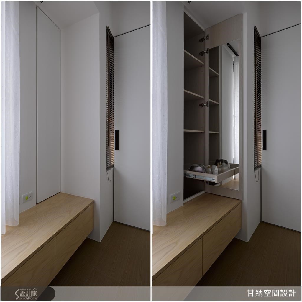有限的空間中更需要善用屋內每一坪,設計師利用邊角之處,細心增加了收納空間,隔層的設計,再搭配上鏡面,就像是隱藏式化妝台,如此細膩的手法,就像是空間魔法師,巧妙將小空間變化出更多的應用。 有限的空間中更需要善用屋內每一坪,設計師利用邊角之處,細心增加了收納空間,隔層的設計,再搭配上鏡面,就像是隱藏式化妝台,如此細膩的手法,就像是空間魔法師,巧妙將小空間變化出更多的應用。