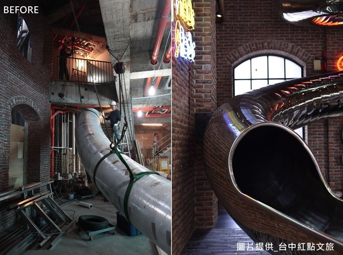 一體成形的溜滑梯,採用隱藏支架設計,營造懸浮於空中的美感。 一體成形的溜滑梯,採用隱藏支架設計,營造懸浮於空中的美感。
