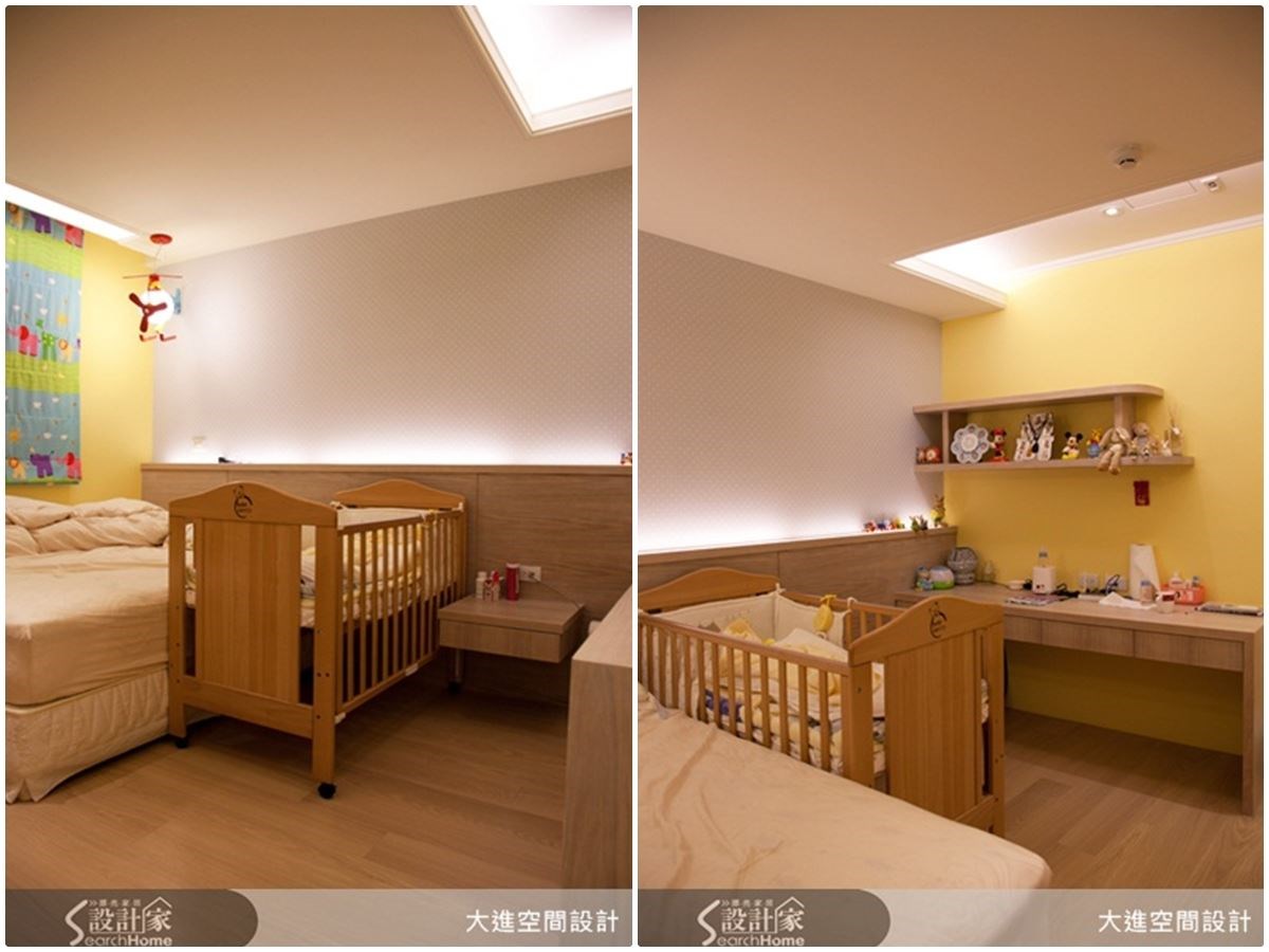 寶寶房選用溫暖如月光的黃色壁面,配上童趣氣息的風格壁紙,床頭更有長型的展示區,可以放上寶寶的成長照,讓空間使用更精巧。 寶寶房選用溫暖如月光的黃色壁面,配上童趣氣息的風格壁紙,床頭更有長型的展示區,可以放上寶寶的成長照,讓空間使用更精巧。
