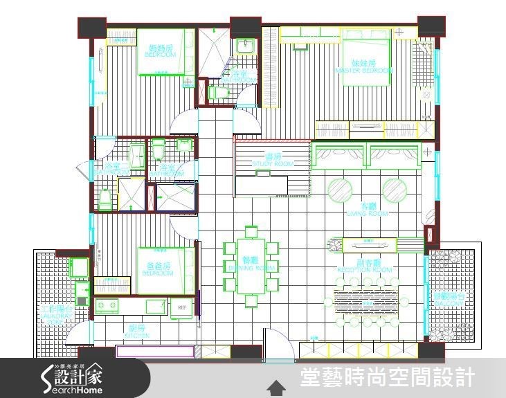 將原有的 4 房 2 廳改為 3 房 3 廳,更切合屋主的需求。平面圖片提供_堂藝時尚空間設計 將原有的 4 房 2 廳改為 3 房 3 廳,更切合屋主的需求。平面圖片提供_堂藝時尚空間設計