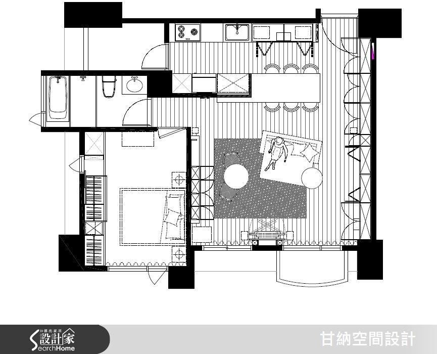 中島吧檯的位置對應於大樑下方,並且讓原本被分為三段的空間,重新擁有不一樣的動線邏輯,使空間使用坪效更加倍。 中島吧檯的位置對應於大樑下方,並且讓原本被分為三段的空間,重新擁有不一樣的動線邏輯,使空間使用坪效更加倍。