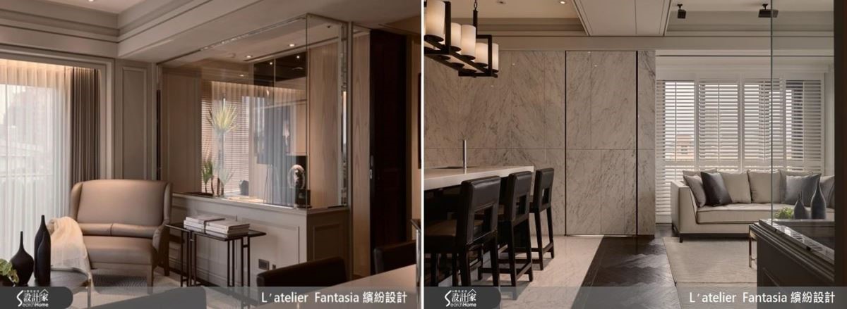 常見的放大空間作法,即運用清玻處理隔間、形成延伸視覺效果,除此之外,繽紛設計更藉由材質延續整合立面,無形中拉闊空間感。 常見的放大空間作法,即運用清玻處理隔間、形成延伸視覺效果,除此之外,繽紛設計更藉由材質延續整合立面,無形中拉闊空間感。