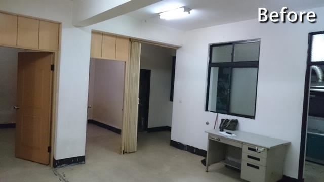 原先廚房存在著一堵牆,分割掉公領域的開闊尺度,並促使開口、窗面零碎不堪,且上方樑體也顯得極為突兀。 原先廚房存在著一堵牆,分割掉公領域的開闊尺度,並促使開口、窗面零碎不堪,且上方樑體也顯得極為突兀。