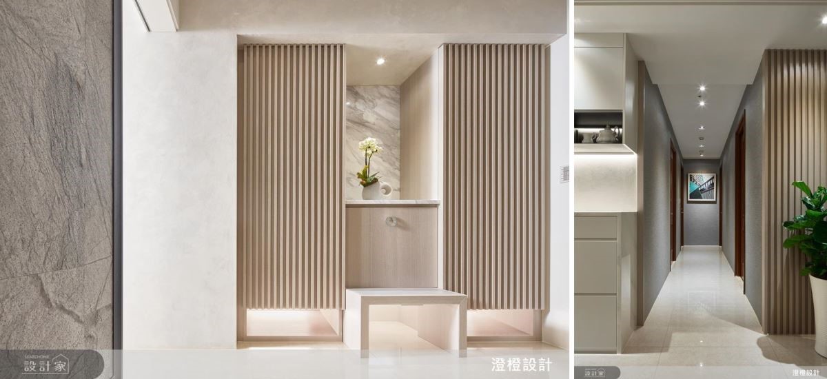 45 坪的住宅空間,澄橙設計團隊除了加入天然大理石以