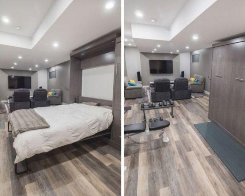 不需要床鋪時,原本床鋪的位置就成了居家健身空間。圖:Contact Renovations. 不需要床鋪時,原本床鋪的位置就成了居家健身空間。圖:Contact Renovations.