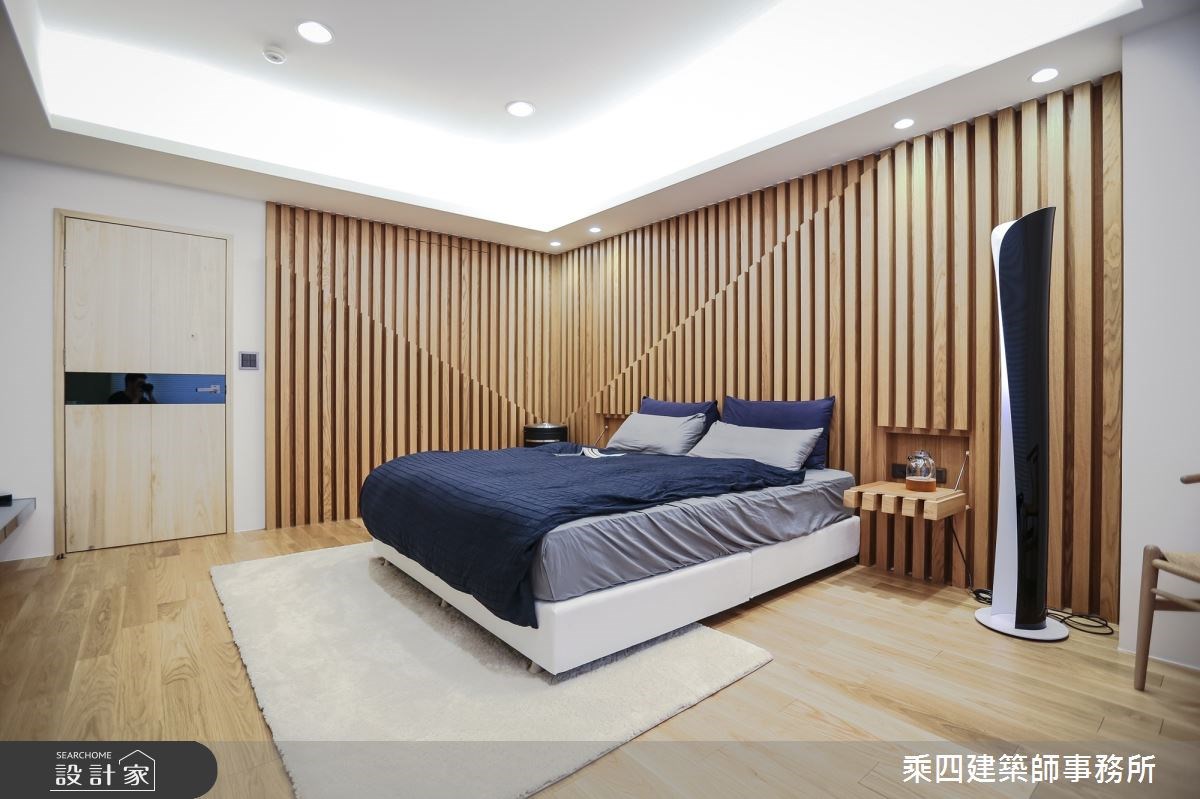 55坪現代風住家,藉由深淺對比、天然紋理的木質調,鋪