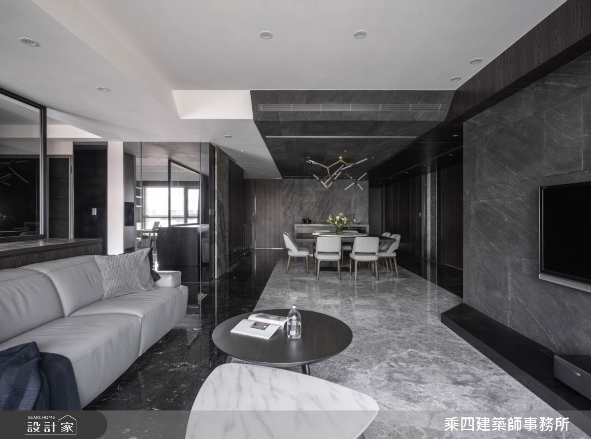 65坪單層公寓,以低彩度色系為底,串連古銅金屬、大理