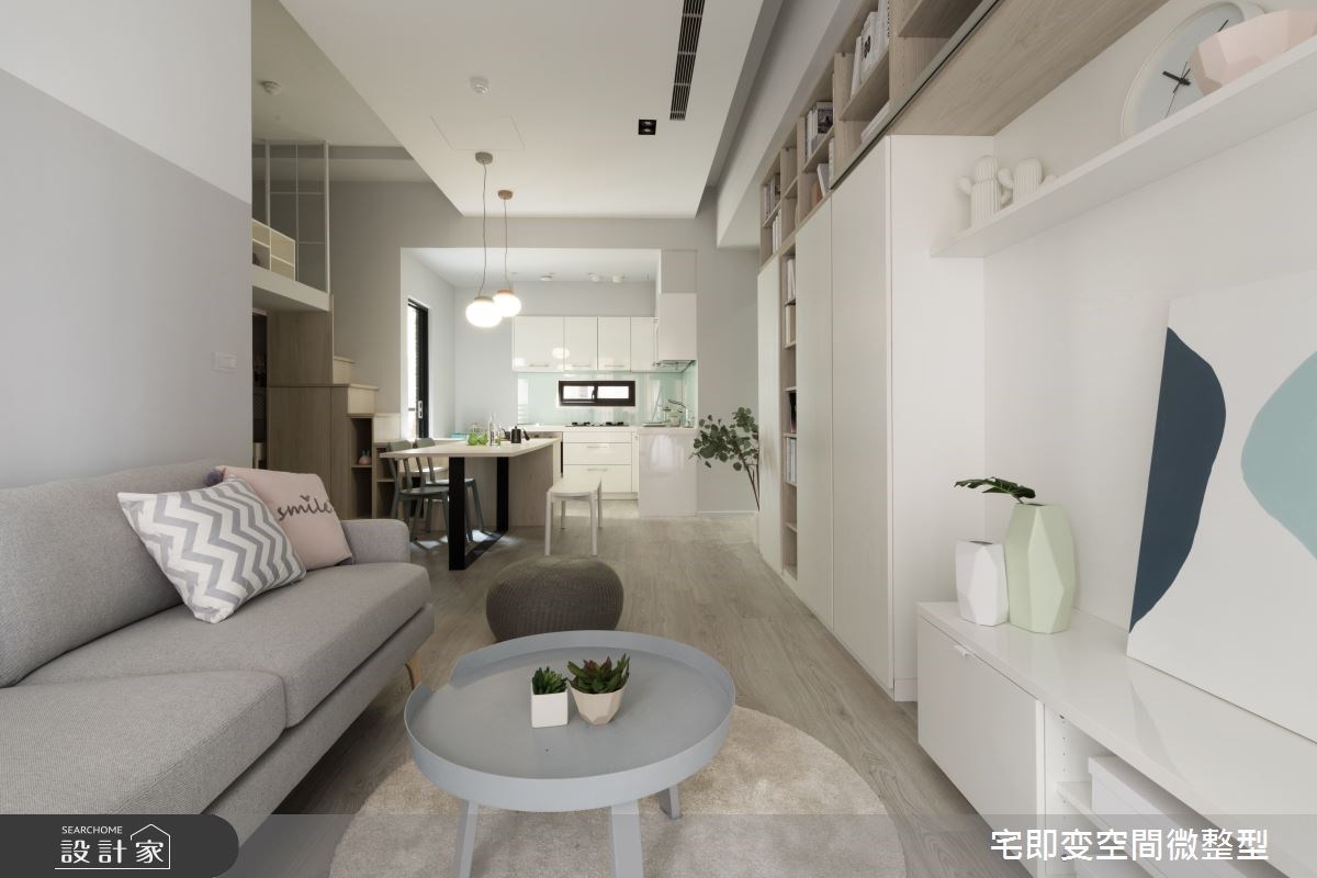28.91 坪的北歐風住宅屬於長型屋的空間格局,導致每個