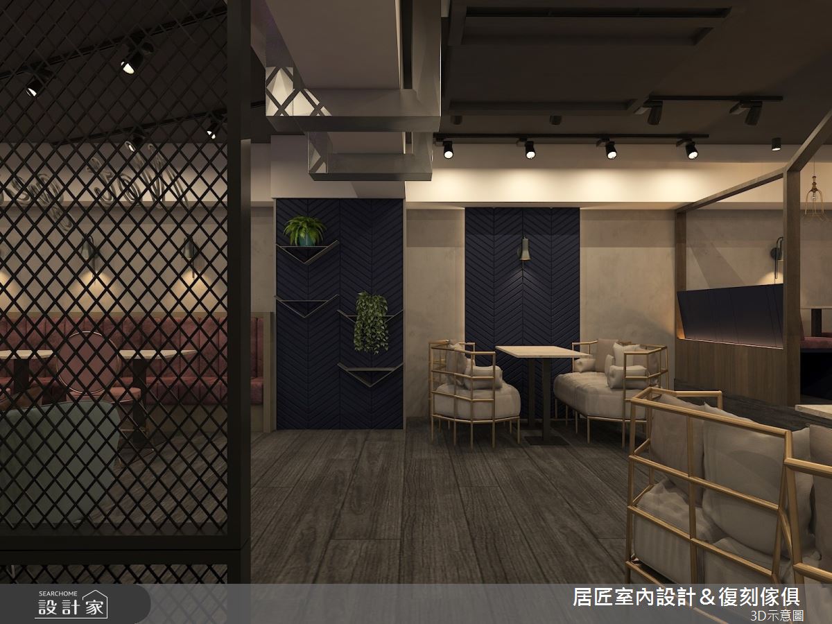 45坪混搭風商業空間,空間中融合現代風語彙與工業風元