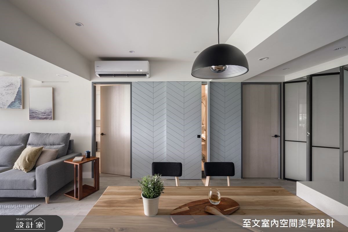 25 坪北歐風新婚宅,為老屋翻新而成,帶有灰底的藍色