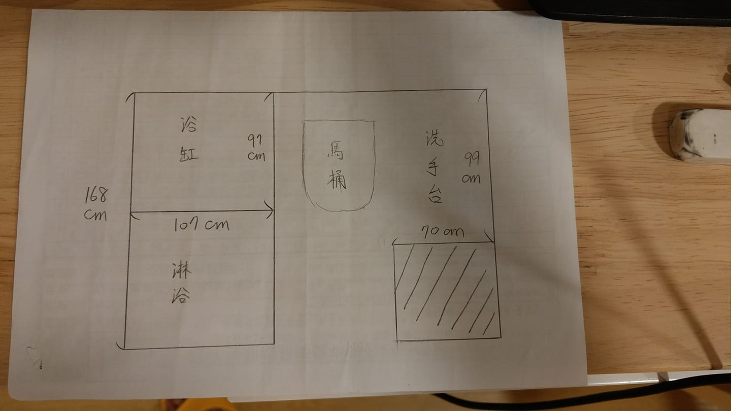 網友Lin Hui Wu的浴室大約僅1.5坪,廁所很小間但是有