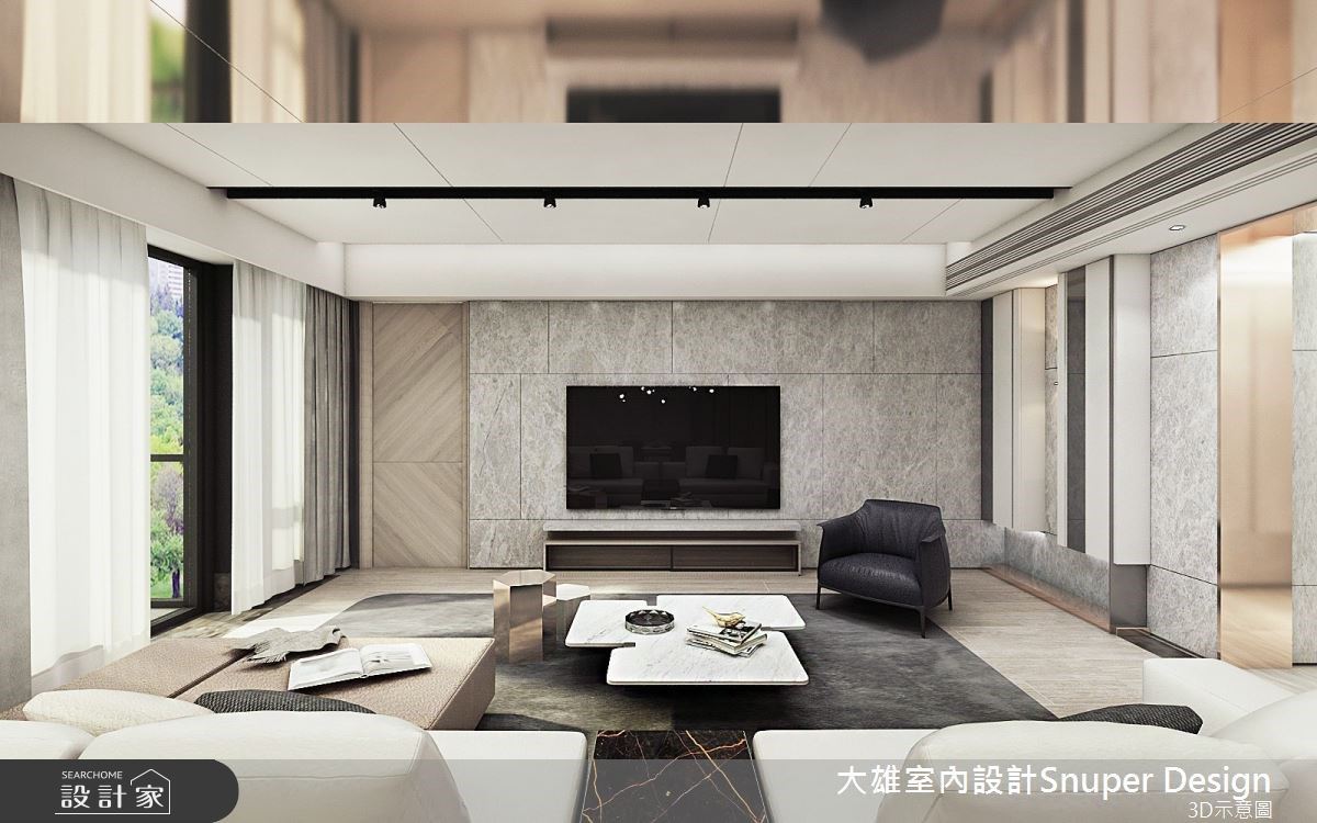 50坪現代風空間裡,伴隨大面窗引入綠意景緻,讓建築體