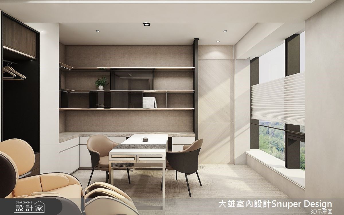 50坪現代風空間裡,伴隨大面窗引入綠意景緻,讓建築體