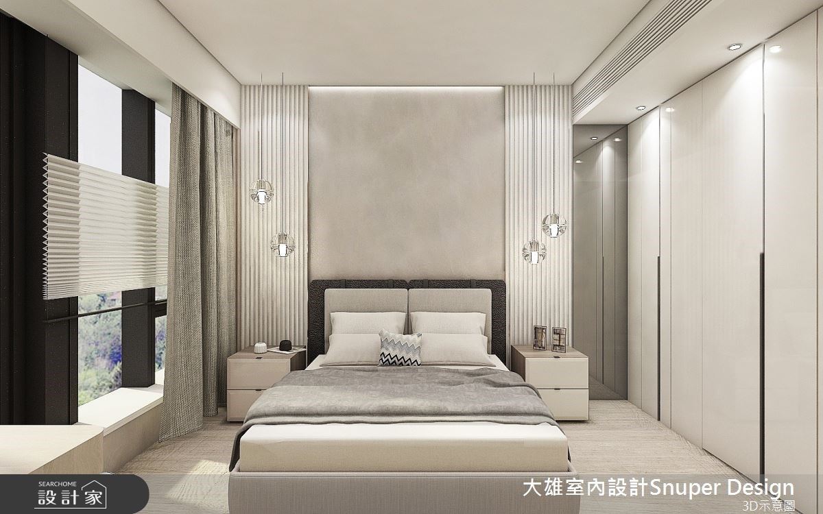 50坪現代風空間裡,伴隨大面窗引入綠意景緻,讓建築體