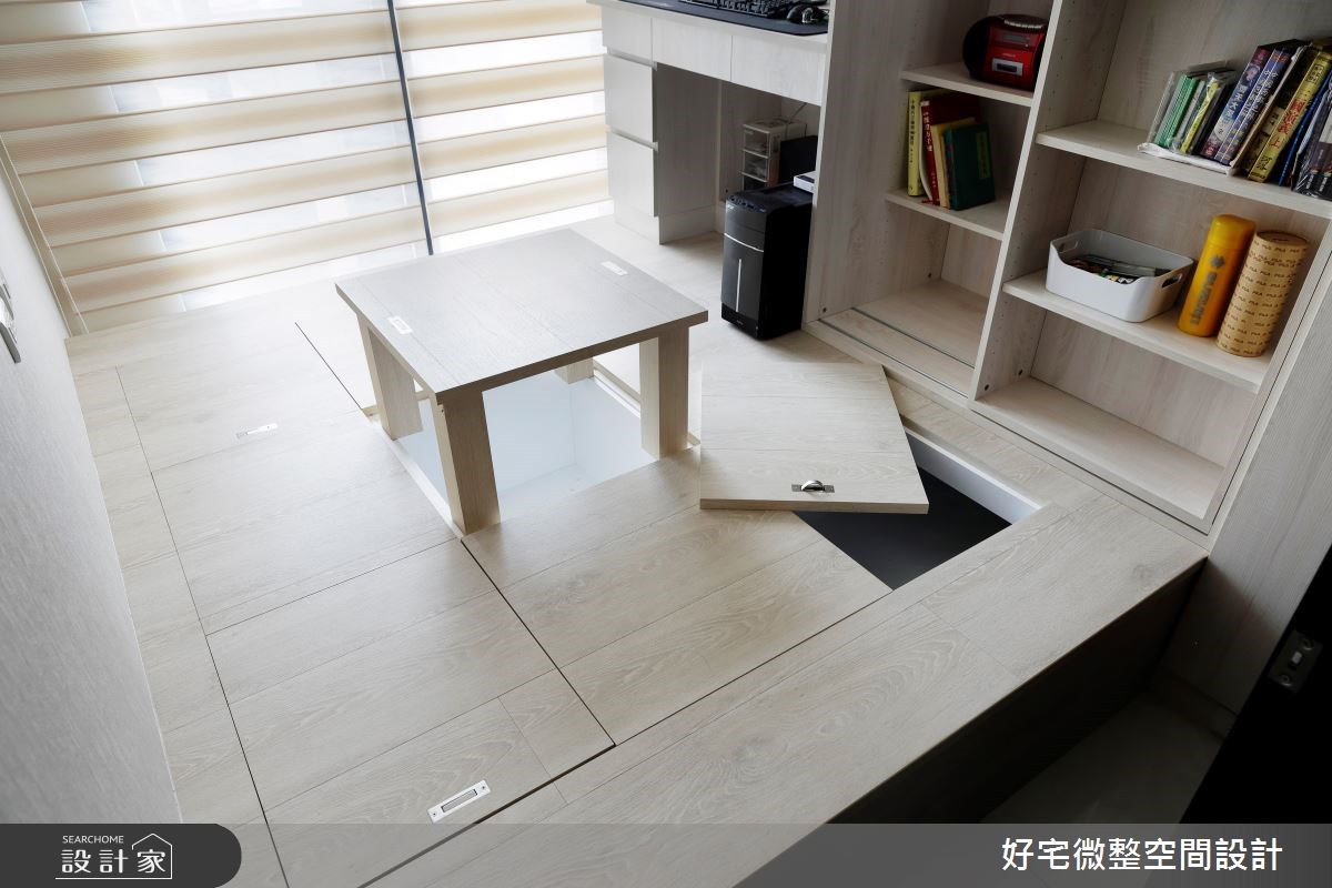 和室地板如果高度達 30 公分以上,就很適合結合上掀式收納。 和室地板如果高度達 30 公分以上,就很適合結合上掀式收納。