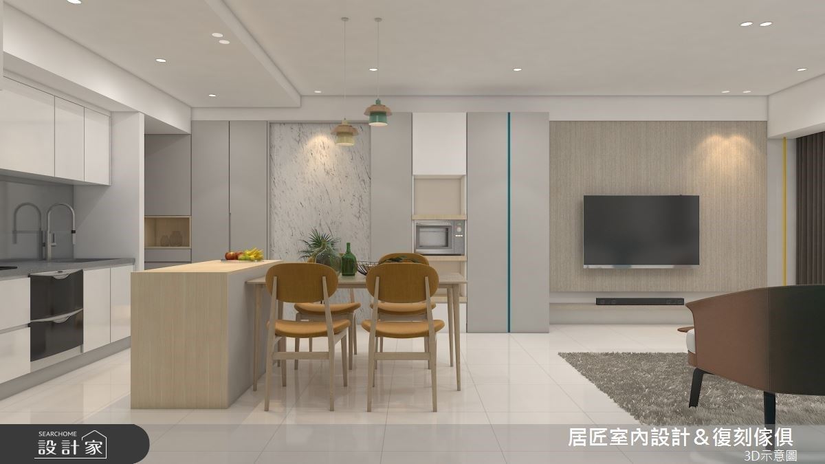 簡約家庭居,使用白色作為主調,相呼應的灰色卻不顯得