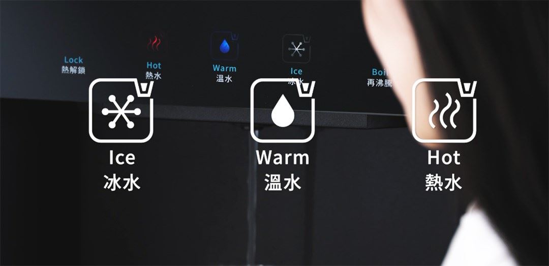 冰、溫、熱分離式觸碰鈕，各種水溫輕點即出。