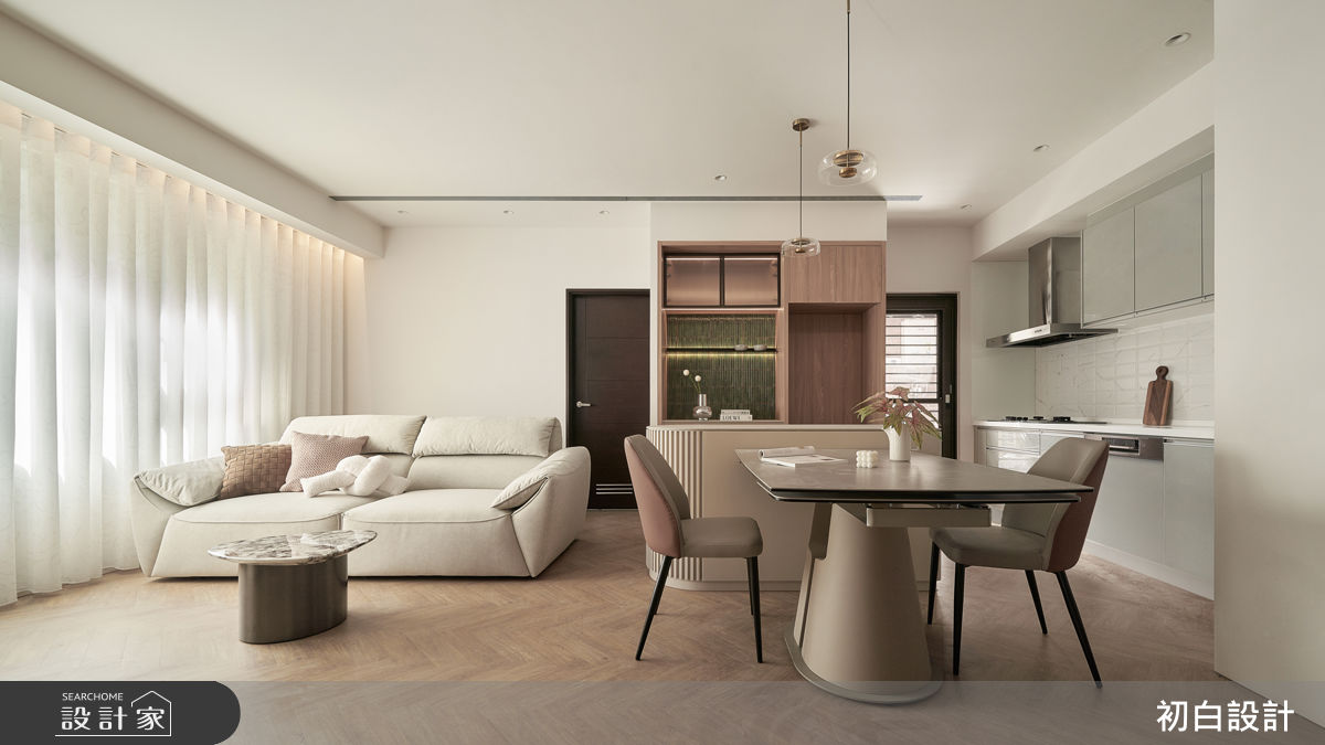 26坪新成屋(5年以下)＿現代混搭風客廳餐廳廚房中島案例圖片＿初白設計有限公司＿初白_霧柔之境之3