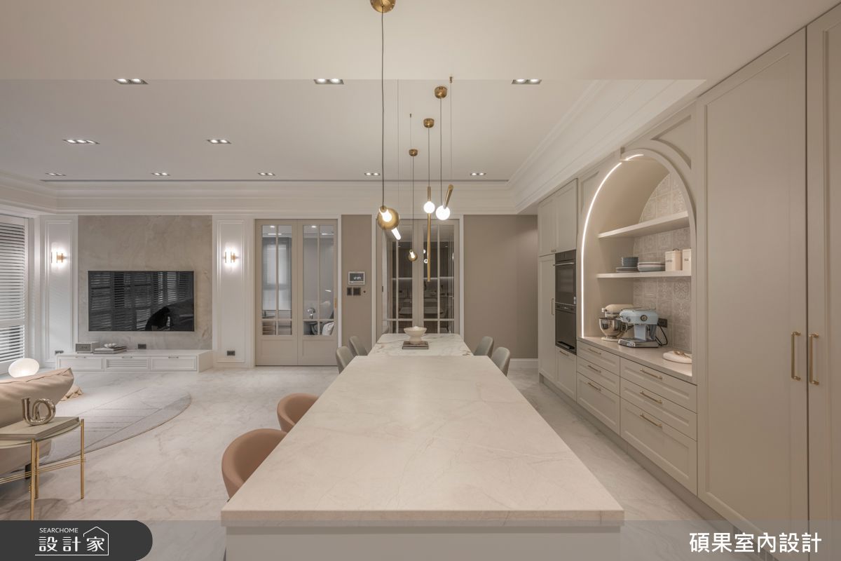 50坪中古屋(5~15年)＿美式風客廳餐廳中島案例圖片＿碩果室內裝修設計有限公司＿碩果_38 White Blush之10