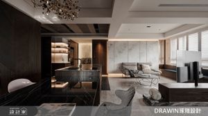 沈浸式飯店美學|當水墨石材中島遇見180度旋轉電視，35 坪空間在深淺交織中成就私藏藝廊！_視覺圖