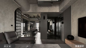 35坪三房兩廳灰色質感工業風，玻璃磚＋特殊漆實現精品感住宅_視覺圖