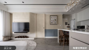 18坪美式小宅，風格中島吧台+灰藍色營造優雅生活感_視覺圖