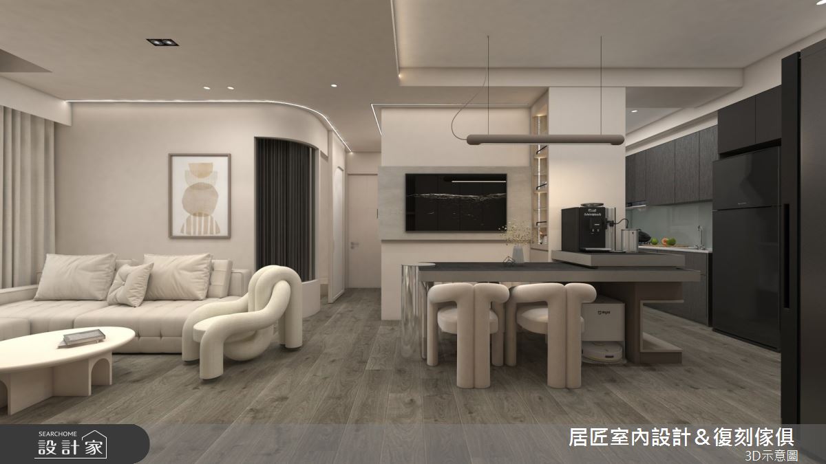 18坪新成屋(5年以下)＿侘寂風客廳餐廳廚房中島案例圖片＿居匠室內設計＆復刻傢俱＿居匠_69之3