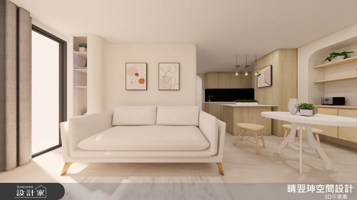 22坪新成屋(5年以下)＿奶油風客廳餐廳中島案例圖片＿晴翌珅空間設計＿晴翌珅_35_新竹之4