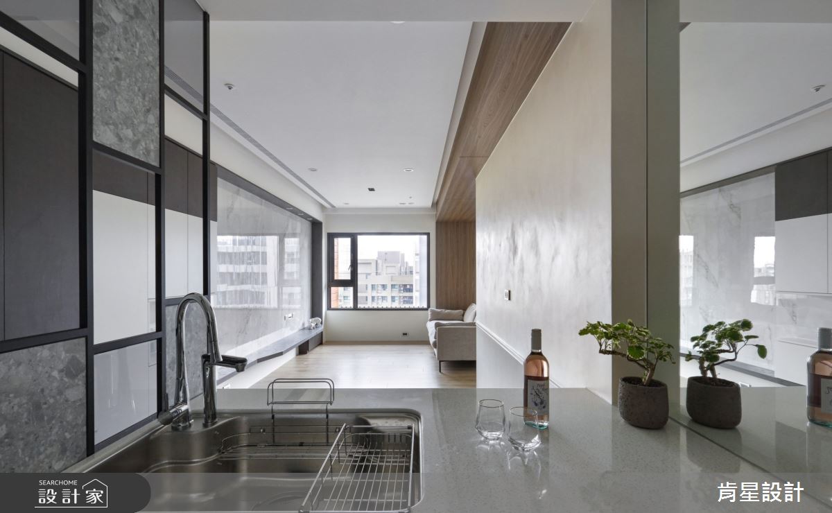 25坪新成屋(5年以下)＿現代風廚房中島案例圖片＿肯星設計＿肯星_21矩形包覆Rectangular wrap之25