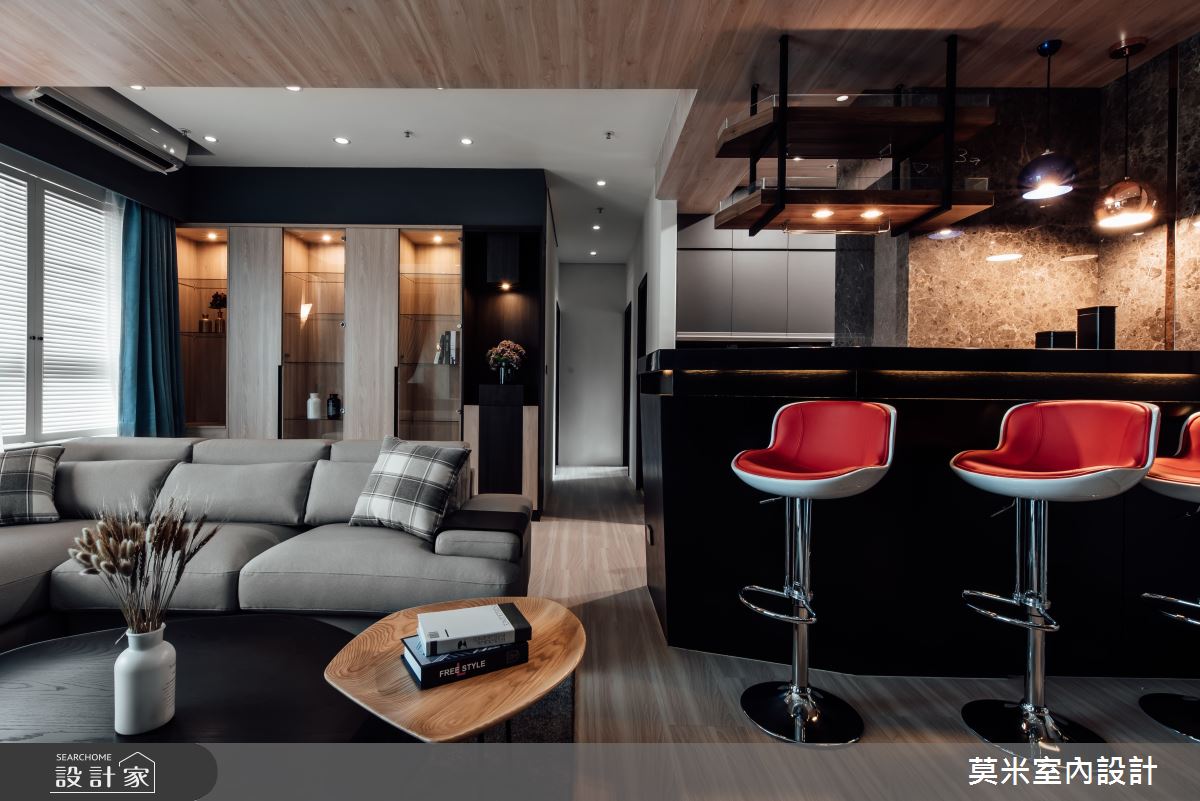 35坪新成屋(5年以下)＿混搭風客廳吧檯案例圖片＿莫米室內設計＿莫米_休閒爵士．明亮藍調之2