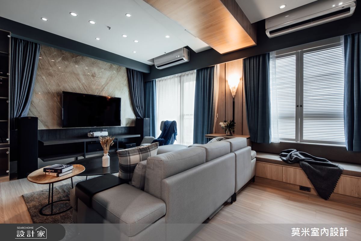 35坪新成屋(5年以下)＿混搭風客廳案例圖片＿莫米室內設計＿莫米_休閒爵士．明亮藍調之4