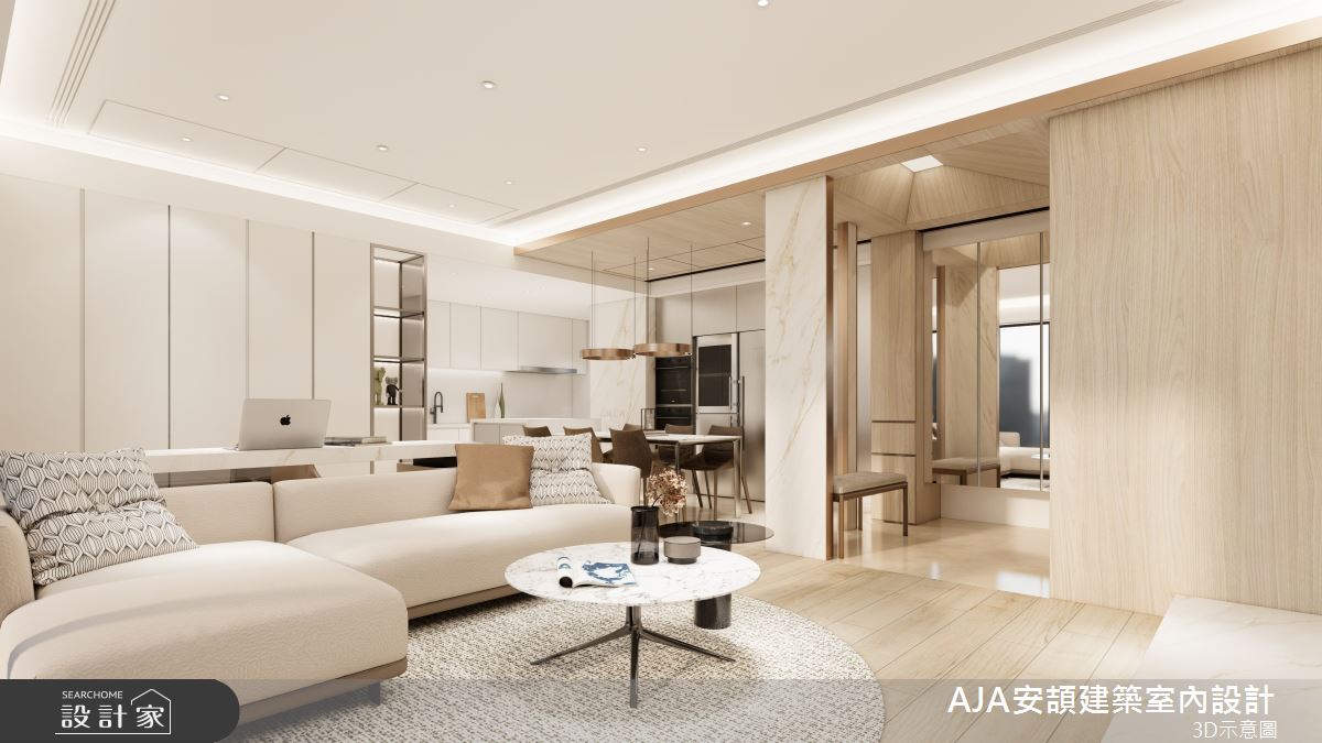 27坪新成屋(5年以下)＿現代風玄關客廳餐廳廚房案例圖片＿AJA安頡建築室內設計＿安頡_寶輝VILLAGE國際莊園 The Garden |浮光私邸之3