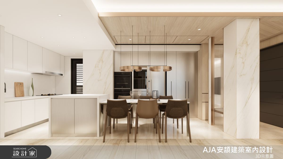 27坪新成屋(5年以下)＿現代風餐廳廚房中島案例圖片＿AJA安頡建築室內設計＿安頡_寶輝VILLAGE國際莊園 The Garden |浮光私邸之9