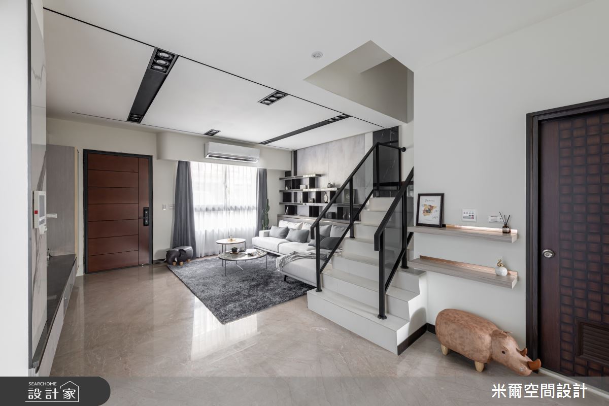 60坪新成屋(5年以下)＿現代風玄關客廳樓梯案例圖片＿米爾空間設計＿米爾_交織心玄_台中龍井之15