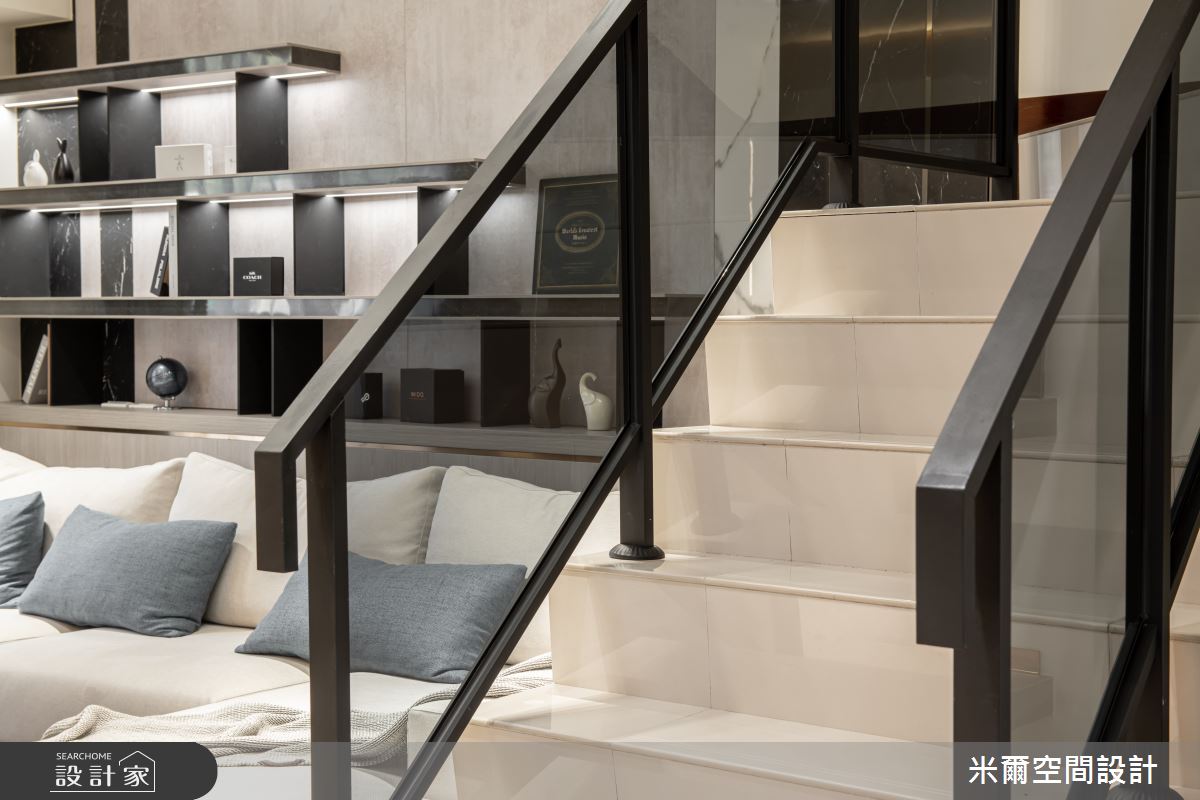 60坪新成屋(5年以下)＿現代風客廳樓梯案例圖片＿米爾空間設計＿米爾_交織心玄_台中龍井之9