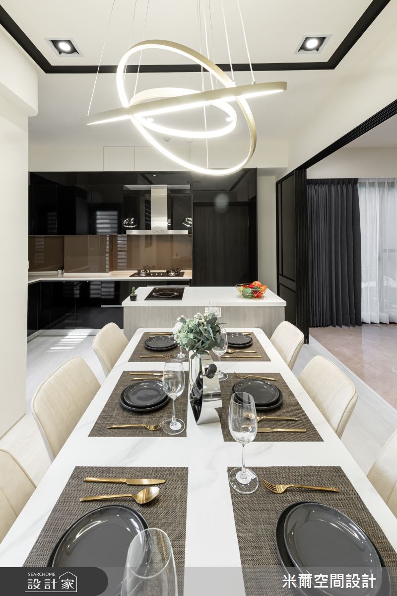 60坪新成屋(5年以下)＿現代風餐廳廚房中島案例圖片＿米爾空間設計＿米爾_交織心玄_台中龍井之20