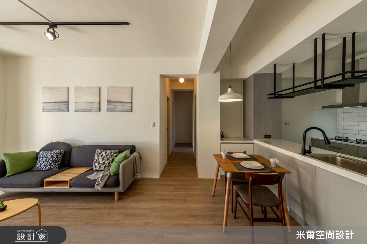 28坪中古屋(5~15年)＿鄉村風客廳餐廳廚房中島案例圖片＿米爾空間設計＿米爾_仿美鄉村_新竹東區之12