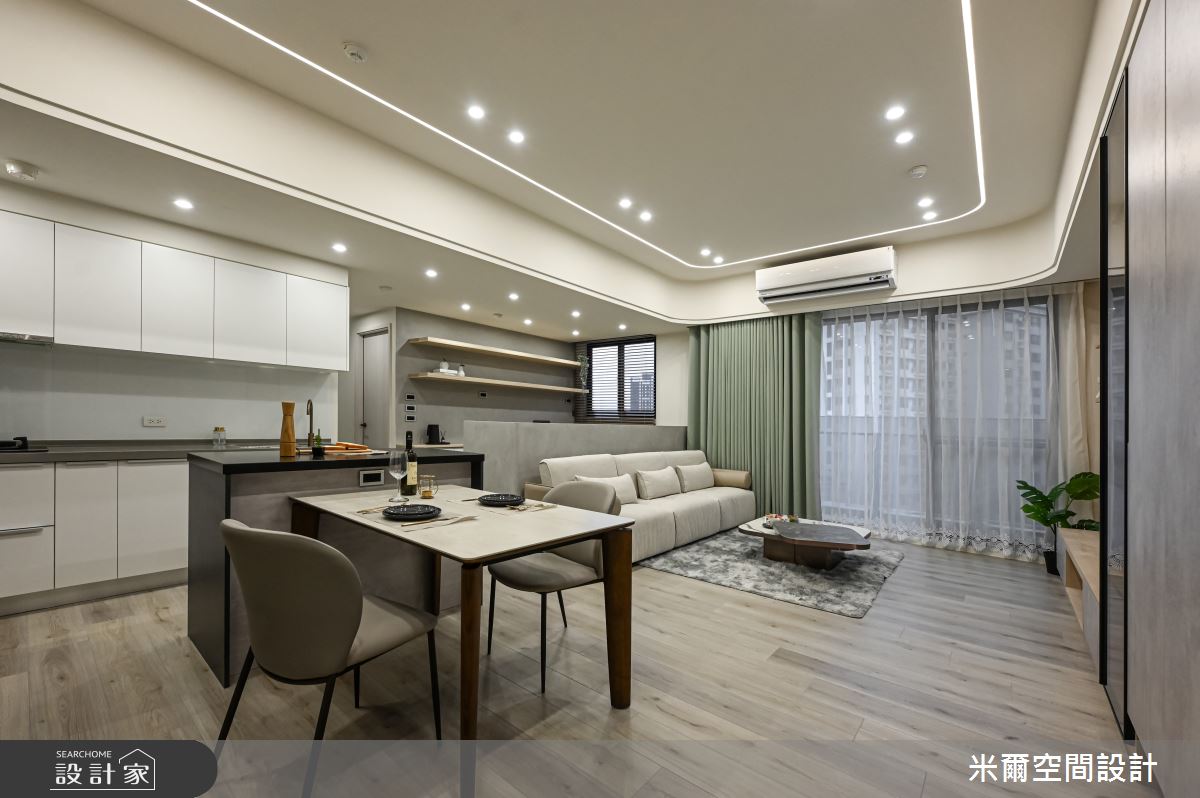 30坪新成屋(5年以下)＿美式風客廳餐廳廚房書房中島案例圖片＿米爾空間設計＿米爾_雙橡園_新竹香山之2