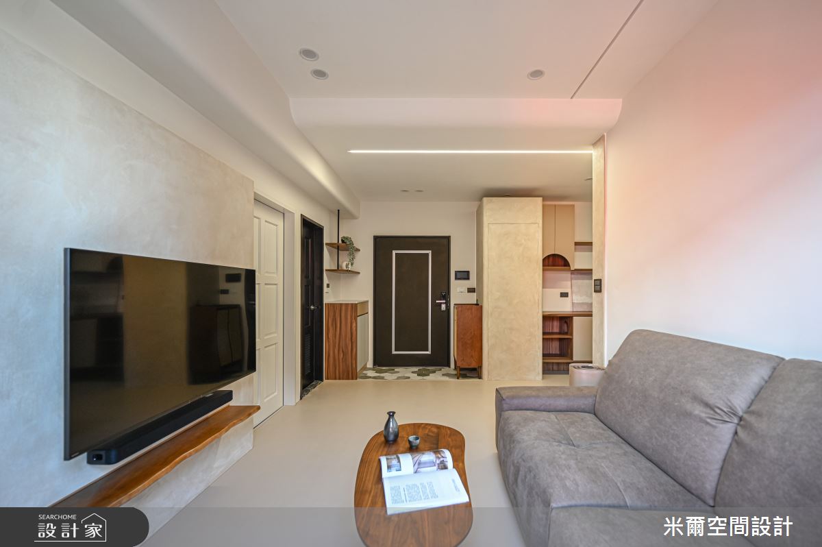 18坪新成屋(5年以下)＿奶茶風玄關客廳案例圖片＿米爾空間設計＿米爾_新竹悅佳川青_新竹北區之4
