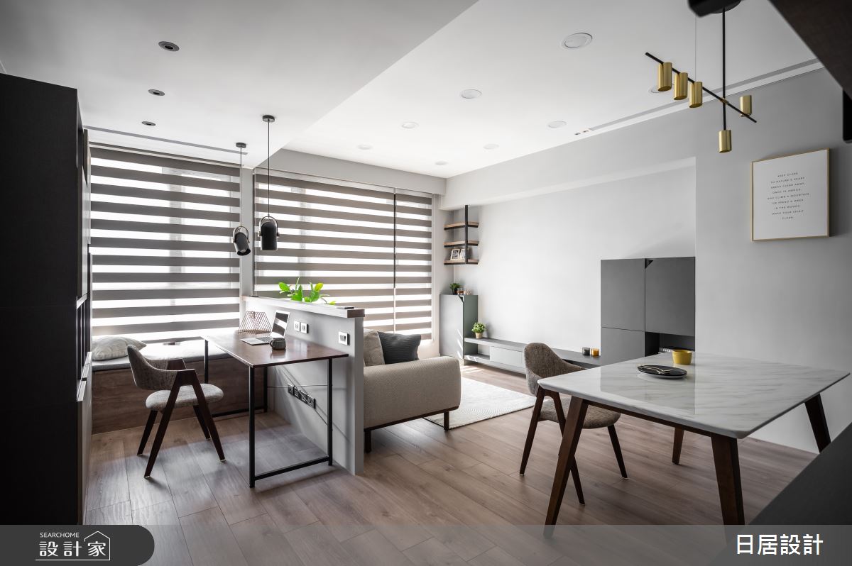 22坪新成屋(5年以下)＿混搭風客廳餐廳書房案例圖片＿日居設計＿日居_梣木厚綠佐醺香之21